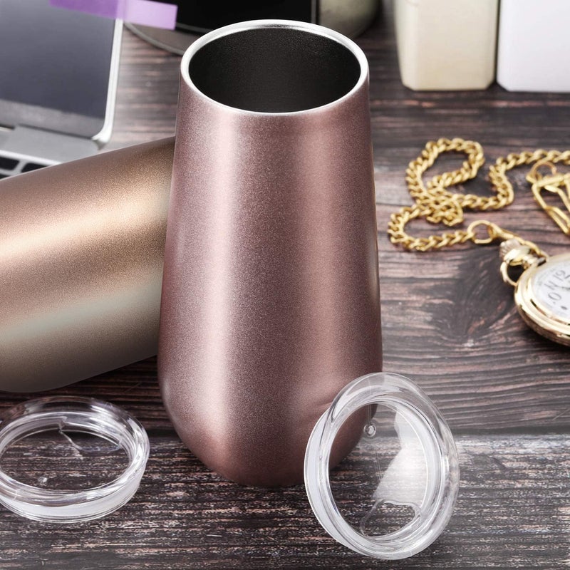 Maxdot 6 Pieces Champagne Tumbler Stemless Flutes Double Insulated Mini With Lips Stainless Steel Cocktail Cups for Coffee Wine Glass (Rose Gold, Champagne) - Image 3